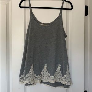 gray tank with white lace